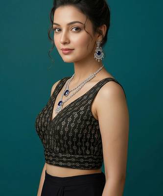 Black embroidered traditional saree blouse 3