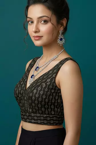 Black embroidered traditional saree blouse
