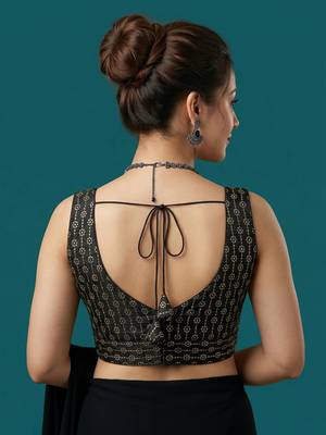 Black embroidered traditional saree blouse 4