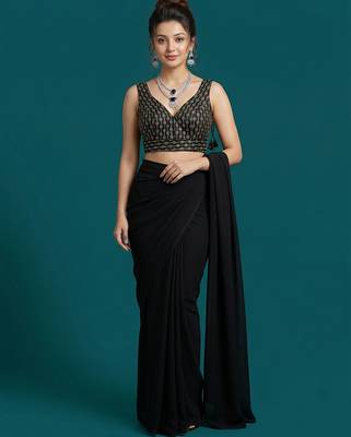 Black embroidered traditional saree blouse 5