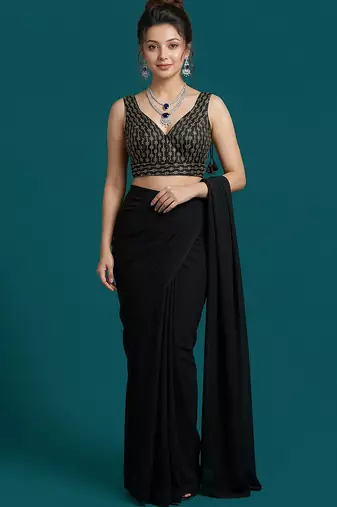 Black embroidered traditional saree blouse