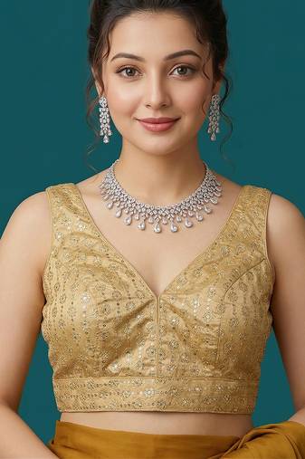 Gold embroidered traditional saree blouse