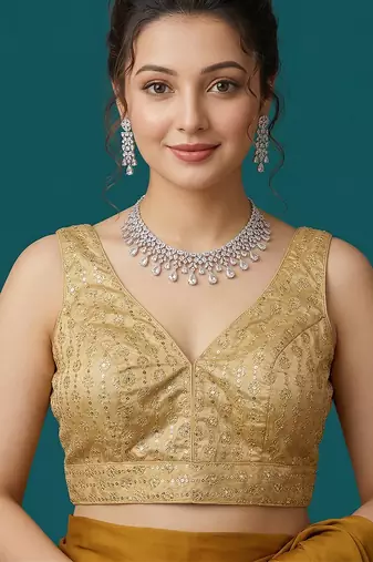 Gold embroidered traditional saree blouse