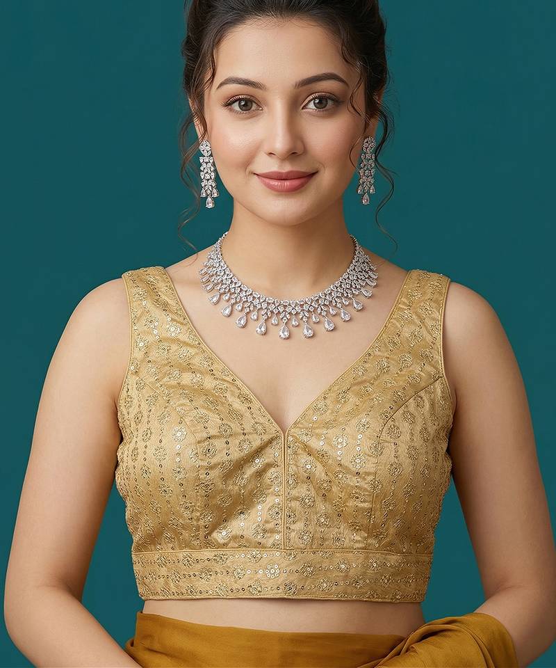 Gold embroidered traditional saree blouse