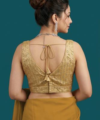 Gold embroidered traditional saree blouse 2