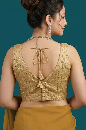 Gold embroidered traditional saree blouse