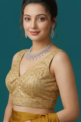 Gold embroidered traditional saree blouse