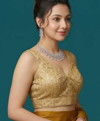 Gold embroidered traditional saree blouse 4
