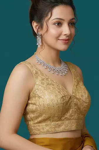 Gold embroidered traditional saree blouse