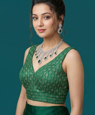Green embroidered traditional saree blouse 2