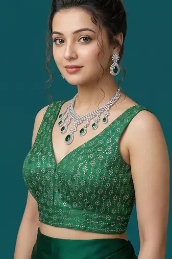Green embroidered traditional saree blouse