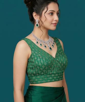 Green embroidered traditional saree blouse 3