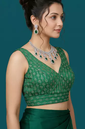 Green embroidered traditional saree blouse