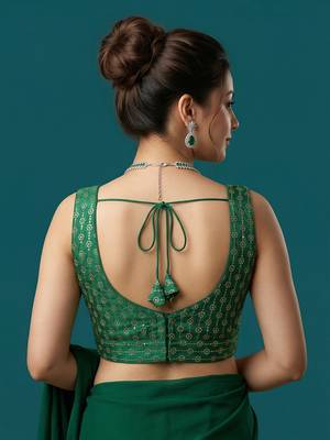 Green embroidered traditional saree blouse 4