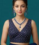 Navy blue embroidered traditional saree blouse