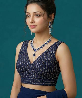 Navy blue embroidered traditional saree blouse 2