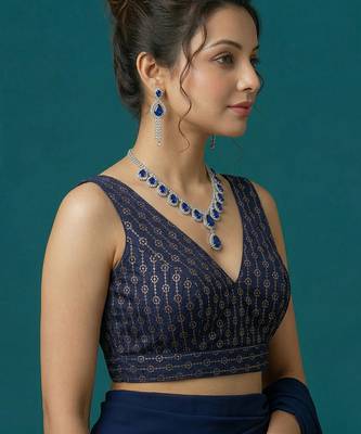 Navy blue embroidered traditional saree blouse 3