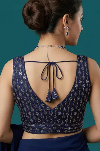 Navy blue embroidered traditional saree blouse