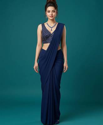 Navy blue embroidered traditional saree blouse 5