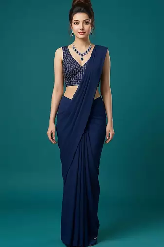 Navy blue embroidered traditional saree blouse
