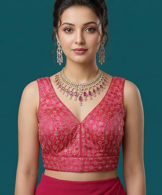 Pink embroidered traditional saree blouse 1