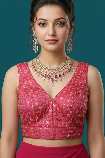 Pink embroidered traditional saree blouse