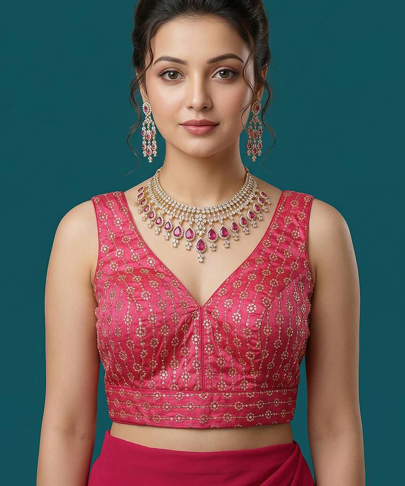 Pink embroidered traditional saree blouse