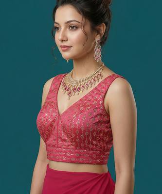 Pink embroidered traditional saree blouse 2