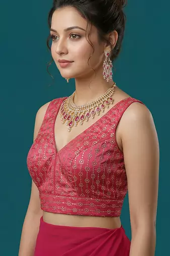 Pink embroidered traditional saree blouse