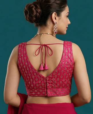 Pink embroidered traditional saree blouse 3
