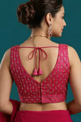 Pink embroidered traditional saree blouse