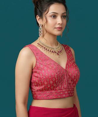 Pink embroidered traditional saree blouse 4