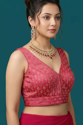 Pink embroidered traditional saree blouse