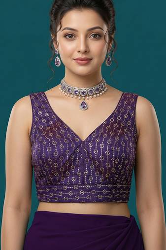 Purple embroidered traditional saree blouse