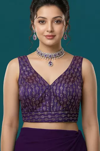 Purple embroidered traditional saree blouse