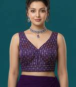Purple embroidered traditional saree blouse