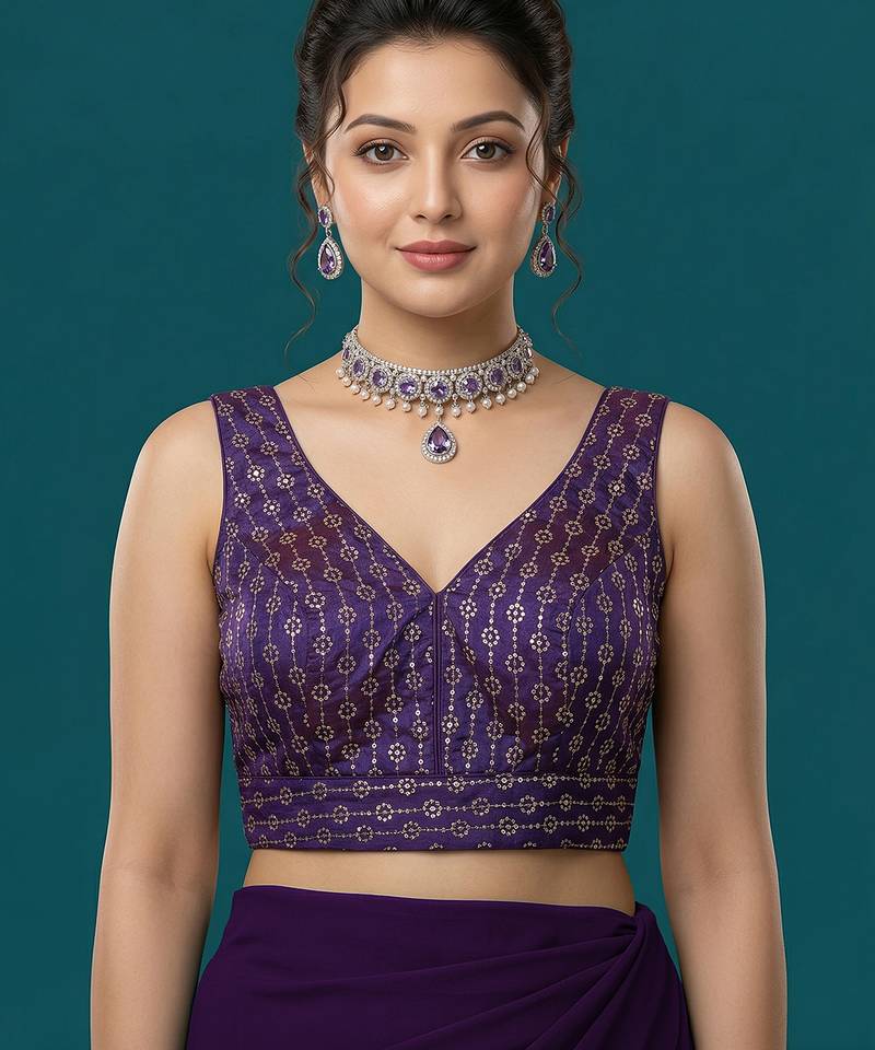 Purple embroidered traditional saree blouse