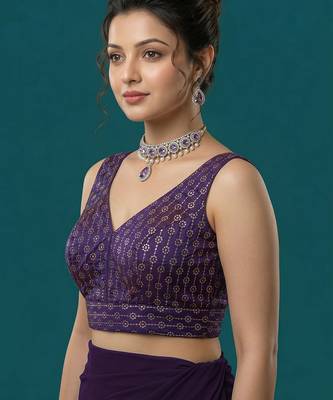 Purple embroidered traditional saree blouse 2