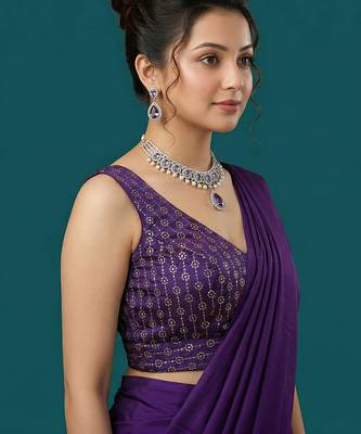 Purple embroidered traditional saree blouse 3