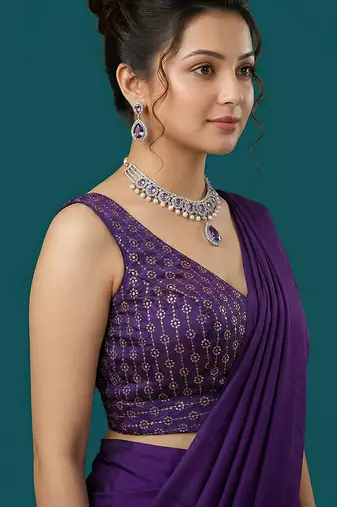 Purple embroidered traditional saree blouse