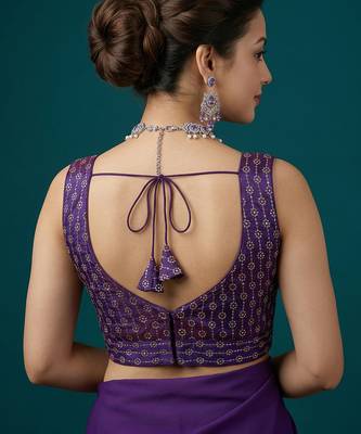 Purple embroidered traditional saree blouse 4