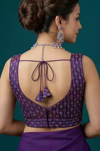 Purple embroidered traditional saree blouse