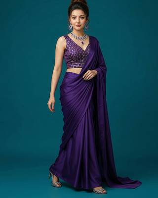 Purple embroidered traditional saree blouse 5