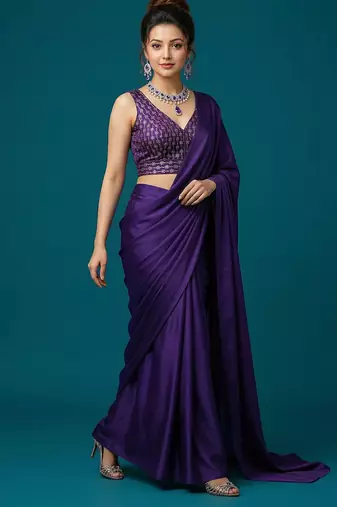 Purple embroidered traditional saree blouse
