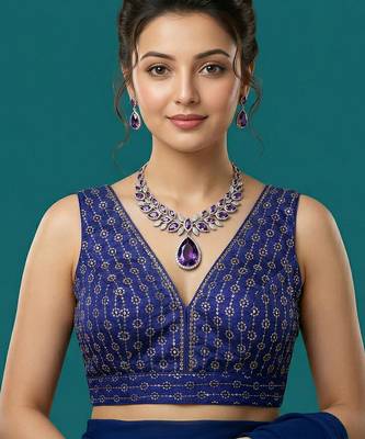 Royal blue embroidered traditional saree blouse 1