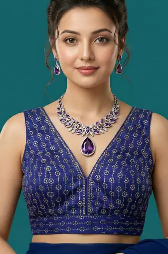 Royal blue embroidered traditional saree blouse
