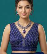 Royal blue embroidered traditional saree blouse