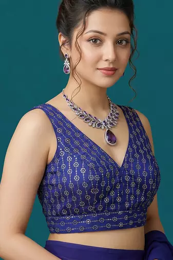 Royal blue embroidered traditional saree blouse