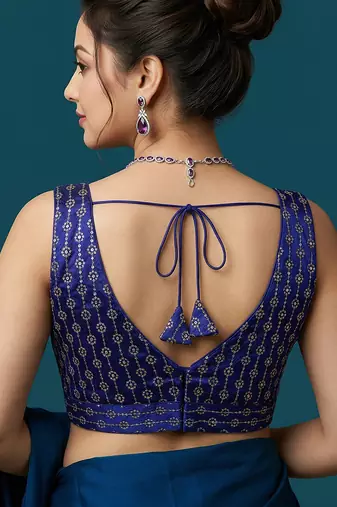 Royal blue embroidered traditional saree blouse