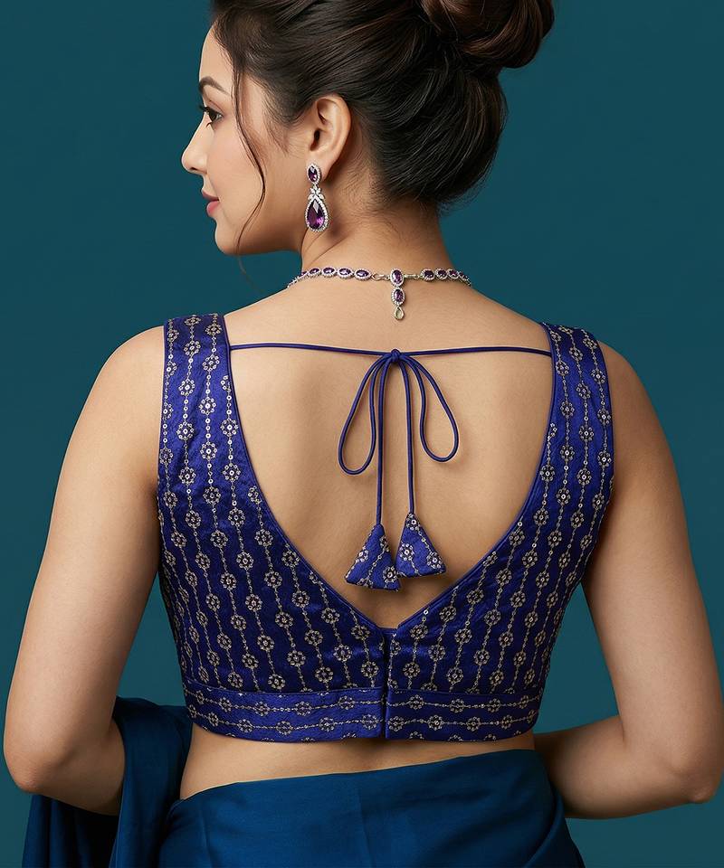Royal blue embroidered traditional saree blouse